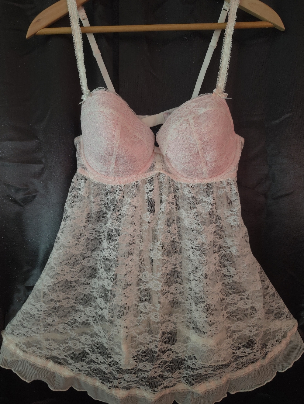 Jezebel Pink and Cream Lace Teddy Size L